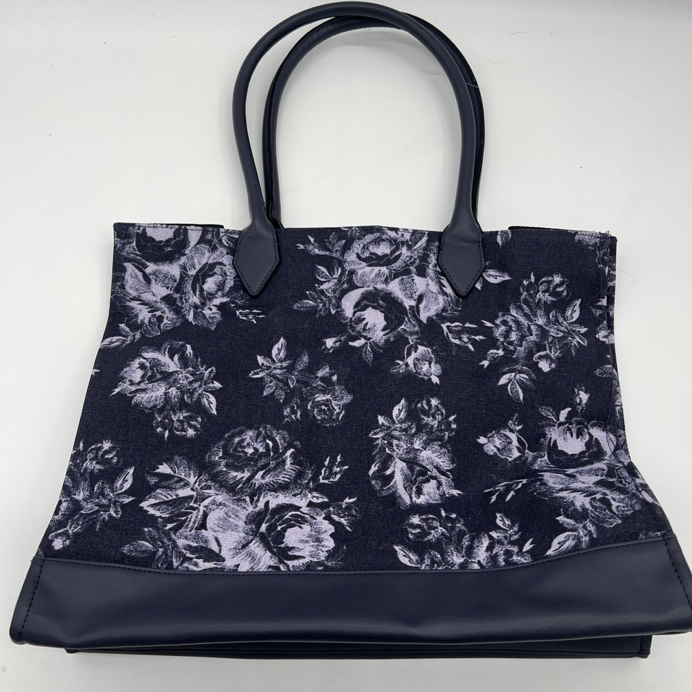 Victoria Secret VS Floral Book Tote Travel Bag Large Purple Flowers~NWOT - Picture 3 of 6